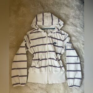 Vintage | rare Nike white multi-color striped velour zip up hoodie